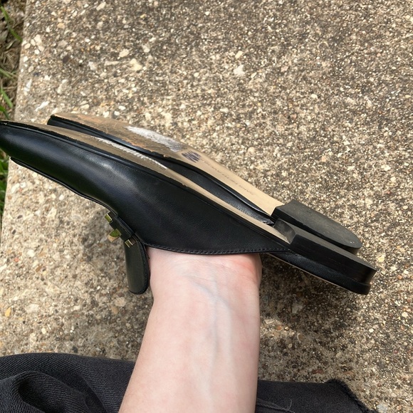 Saks Fifth Avenue black leather slip-on mules with gold metal detail - Picture 4 of 5